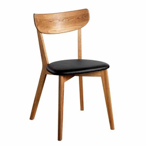 Stuhl aus Eiche Massivholz Schwarz Kunstleder (2er Set)