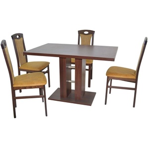 Tischgruppe 4800-4581, 5-teilig, Nussbaumfarben / Gelb, 1 Tisch & 4 Stühle