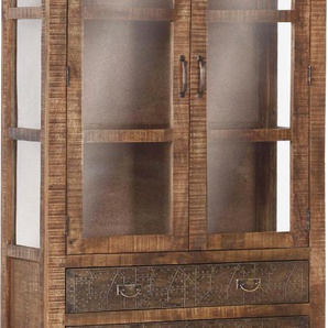 Vitrine GUTMANN FACTORY Oriental Schränke Gr. B/H/T: 100 cm x 178 cm x 42 cm, beige (natur) Glasvitrine Vitrine Glasvitrinen Schränke im Lodge-Stil