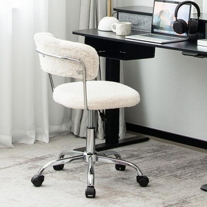 Home Office Drehstuhl aus Kunstpelz mit Höhenverstellbarem gepolstertem Sitz Weiß