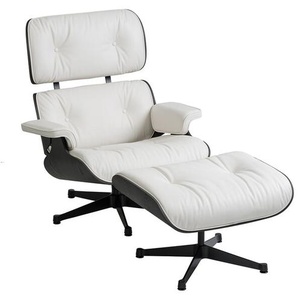 Vitra Lounge Chair XL und Ottoman weiß, Designer Charles & Ray Eames, 89/42x84/63x85-92/56 cm