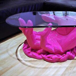 Ovaler Clubtisch Glastisch Couchtisch Ausgefallener Wohnzimmertisch Pink Rosa