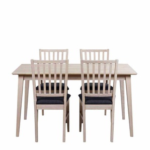 Esstisch mit Stühlen in Eiche White Wash Dunkelgrau ausziehbar (fünfteilig)