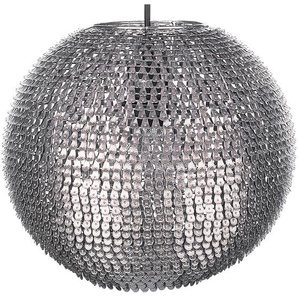 Hängeleuchte Silber Metall runder Schirm mit Pailletten-Optik Discokugelform Glamourös