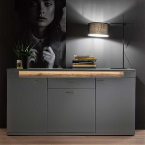 Wohnzimmersideboard in Grau & Wildeichefarben LED Beleuchtung