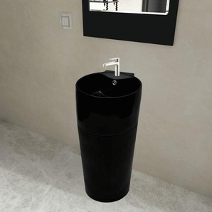 Keramik Standwaschbecken mit Hahn/Überlaufloch schwarz rund 400x415x860mm