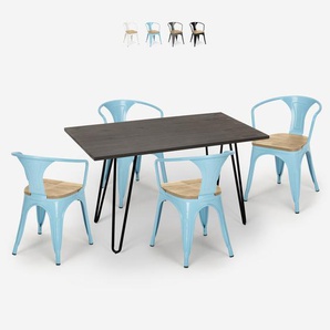 Set Tisch 120x60cm 4 Tolix-stühle Industriestil Holz Wismar Top Light