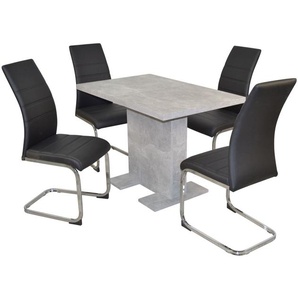 Tischgruppe 8806-8618, 5-teilig, Grau / Schwarz, 1 Tisch & 4 Stühle