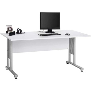 PC Schreibtisch in Weiß und Grau Kufengestell