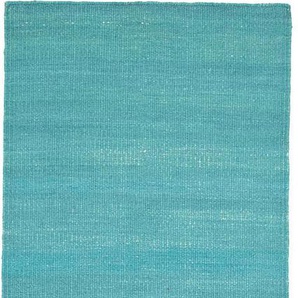 Läufer MORGENLAND KELIM FANCY UNI Teppiche Gr. B/L: 80 cm x 300 cm, 7 mm, 1 St., blau (türkis) Kelimteppich Teppichläufer Teppiche Wendbar, Einfarbig, Uni