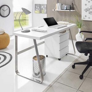 Schreibtisch in Weiß mit Kabeldurchlass
