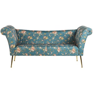 Chaiselongue Blau/goldene Beine Universal Samtstoff und Metallfüße mit Blumenmuster für Wohnzimmer Schlafzimmer Salon Flur Retro Modern