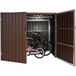WPC-Fahrradgarage HWC-J29, Geräteschuppen Fahrradbox, Metall Holzoptik abschließbar ~ 4 Räder 172x213x160cm braun