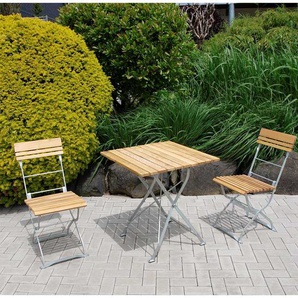 Klappbare Garten Sitzgruppe aus Robinie Massivholz Stahl in Zinkfarben (dreiteilig)