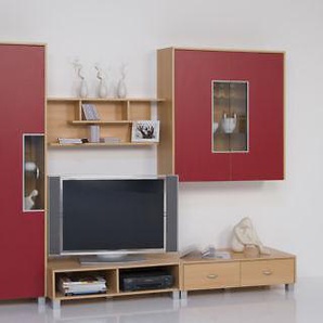Wohnwand Schrankwand Anbauwand Fernsehwand Buche - Front Rot
