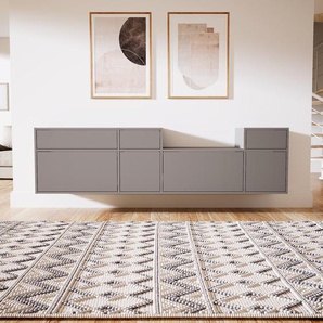 Hängeschrank Grau - Moderner Wandschrank: Schubladen in Grau - 228 x 60 x 47 cm, konfigurierbar