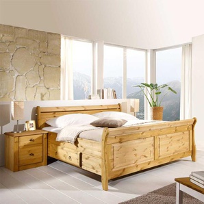 Komfortbett mit Nachtkommoden aus Kiefer Massivholz Landhaus (dreiteilig)