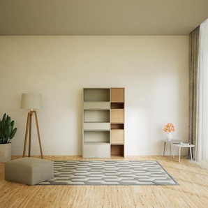 Aktenregal Taupe - Büroregal: Schubladen in Taupe & Türen in Eiche - Hochwertige Materialien - 115 x 195 x 47 cm, konfigurierbar