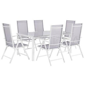 Modernes Gartenmöbel Set In Grau Tisch Und 6 Stühle Aluminium Textilbezug Prato