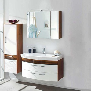 Badezimmer Kombination in Hochglanz Weiß Walnuss modern (dreiteilig)