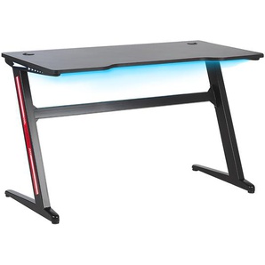 Gaming-Tisch Schwarz MDF Metall 120 x 60 cm RGB LED-Beleuchting Schräge Beine Futuristisch Jugendzimmer Büro