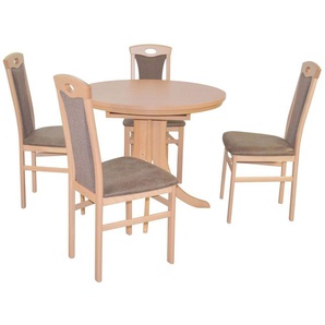 Tischgruppe 2410-4581, 5-teilig, Natur / Braun, 1 Tisch, Rund Und 4 Stühle