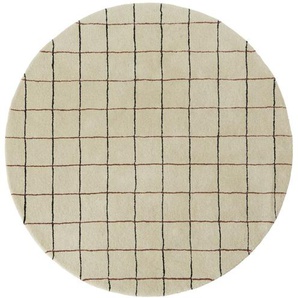 Teppich Grid Circle Rug, 140 cm Durchmesser, in offwhite, aus Wolle und Baumwolle, OYOY