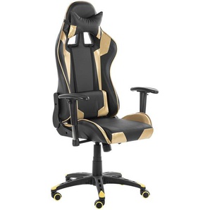 Moderner Bürodrehstuhl Schwarz/Gold für Spieler inkl. Nacken- und Rückenkissen aus Kunstleder