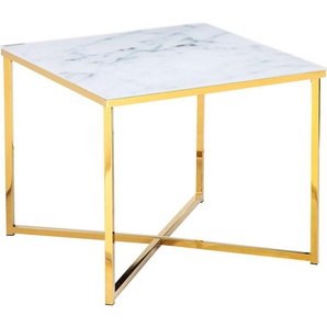 Beistelltisch SALESFEVER Tische B/H/T: 50 cm x 42 cm x 50 cm, Weiß/Gold, weiß Couchtisch Eckige Couchtische eckig Tisch Tischplatte in Marmoroptik