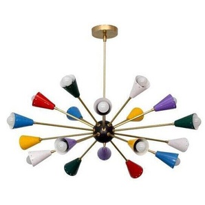 Jahrhundertmitte Design Messing Licht Mehrfarbig 18 Arme Sputnik Kultig Leuchter