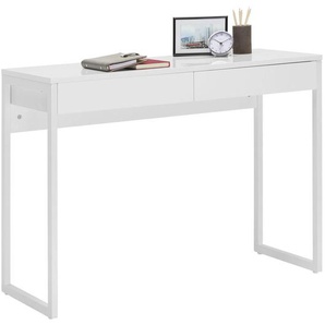 Carryhome Schreibtisch , Weiß hochglanz , Metall , 2 Schubladen , rechteckig , Flachrohr , 40x76 cm , Arbeitszimmer, Schreibtische, Bürotische