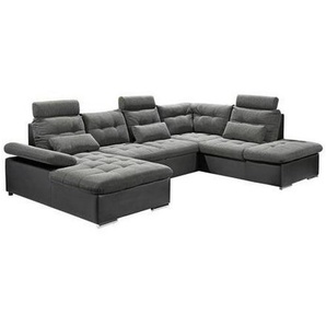 Mid.you Wohnlandschaft , Grau, Schwarz , Textil , Uni , Ottomane rechts, U-Form , 324x218 cm , Typenauswahl, Stoffauswahl, seitenverkehrt erhältlich , Wohnzimmer, Sofas & Couches, Wohnlandschaften