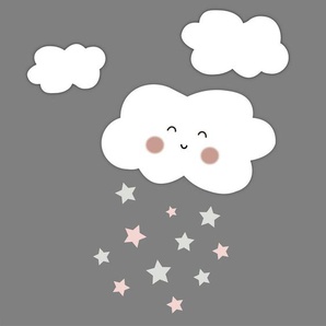 Babywanddeko Raining Stars , Grau, Natur , Holz, Kunststoff , 30x30x3 cm , Babymöbel, Babyzimmer Deko, Babywanddeko