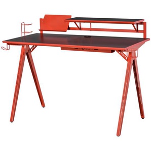 HOMCOM Gaming Tisch Schreibtisch Computertisch Arbeitstisch mit Gamepad-Halter Getränkehalter E-Sport Stil MDF Stahl Schwarz+Rot 135,5 x 60 x 95 cm