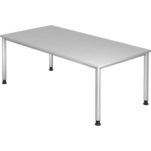 bümö® Schreibtisch H-Serie höhenverstellbar, Tischplatte 200 x 100 cm in grau, Gestell in silber