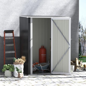 Outsunny Gerätehaus Gartenhaus Geräteschuppen mit Tür Outdoor Stahl Dunkelgrau 142 x 84 x 189 cm