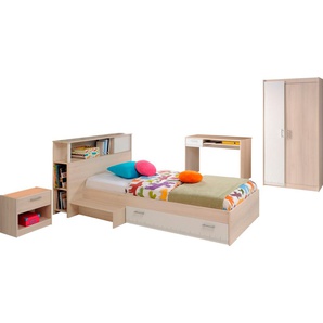 Jugendzimmer-Set PARISOT Charly Schlafzimmermöbel-Sets Gr. Set mit 2-türigem Kleiderschrank, weiß (akaziefarben, weiß) Kinder Komplett-Kinderzimmer Schlafzimmermöbel-Sets