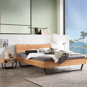 Breites Bett 140x200 cm aus Wildbuche Massivholz Stahl