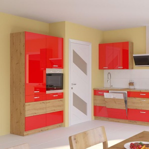 Küche Eiche Artisan Rot 230 + 120 Küchenzeile Hochglanz Küchenblock Einbauküche