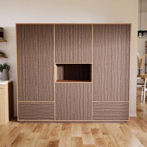 Aktenschrank Nussbaum - Büroschrank: Schubladen in Nussbaum & Türen in Nussbaum - Hochwertige Materialien - 226 x 200 x 47 cm, Modular