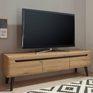TV Lowboard 160cm im skandinavischen Design TIROL-61 Eiche Artisan mit schwarz, B/H/T ca. 160/50/40cm