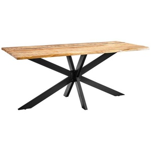Carryhome Esstisch , Schwarz, Braun, Natur , Holz, Metall , Mangoholz , Hartholz , Holz , rechteckig , eckig, Sternfuß , 180x90x76 cm , Esszimmer, Tische, Esstische