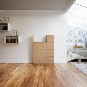 Schrankwand Eiche - Moderne Wohnwand: Schubladen in Eiche & Türen in Eiche - Hochwertige Materialien - 115 x 156 x 34 cm, Konfigurator