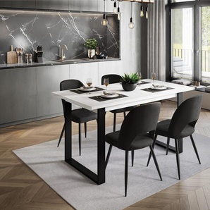 Möbelset ART-O mit 4 Stühlen Schwarz / Weiß Matt /Schwarz Velvet
