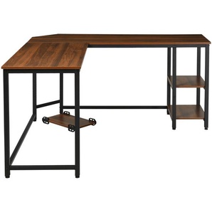 HOMCOM Computertisch, L-förmiger Eckschreibtisch, Schreibtisch, Bürotisch, MDF+Stahl, Walnussfarbe+Schwarz, 150 x 150 x 76 cm