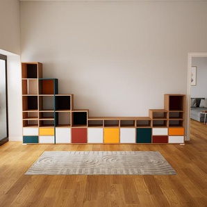 Regalsystem Weiß - Regalsystem: Schubladen in Weiß & Türen in Weiß - Hochwertige Materialien - 387 x 196 x 47 cm, konfigurierbar