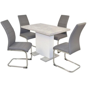 Essgruppe Tischgruppe 5-teilig Tisch Betonoptik Grau-weiß/stühle Grau Sitzgruppe