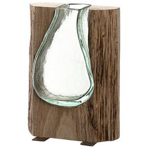 Leonardo Vase , Braun, Klar , Holz, Glas , 14x20x5.4 cm , handgemacht , Dekoration, Vasen