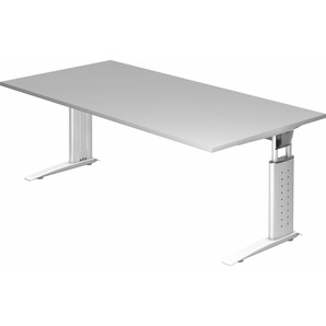bümö® Schreibtisch U-Serie höhenverstellbar, Tischplatte 200 x 100 cm in grau, Gestell in weiß