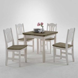 Esstisch mit Stühlen im Landhausstil Weiß Grau (fünfteilig)